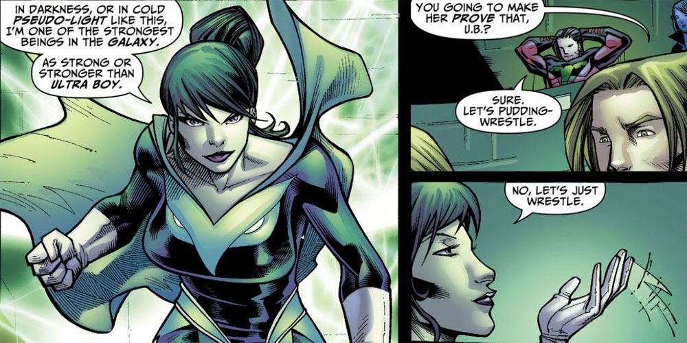 Night Girl challenges the threeboot Legion of Super-Heroes member Ultra Boy - DC Comics
