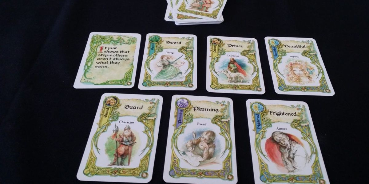 Seven cards dealt in Once Upon a Time board game