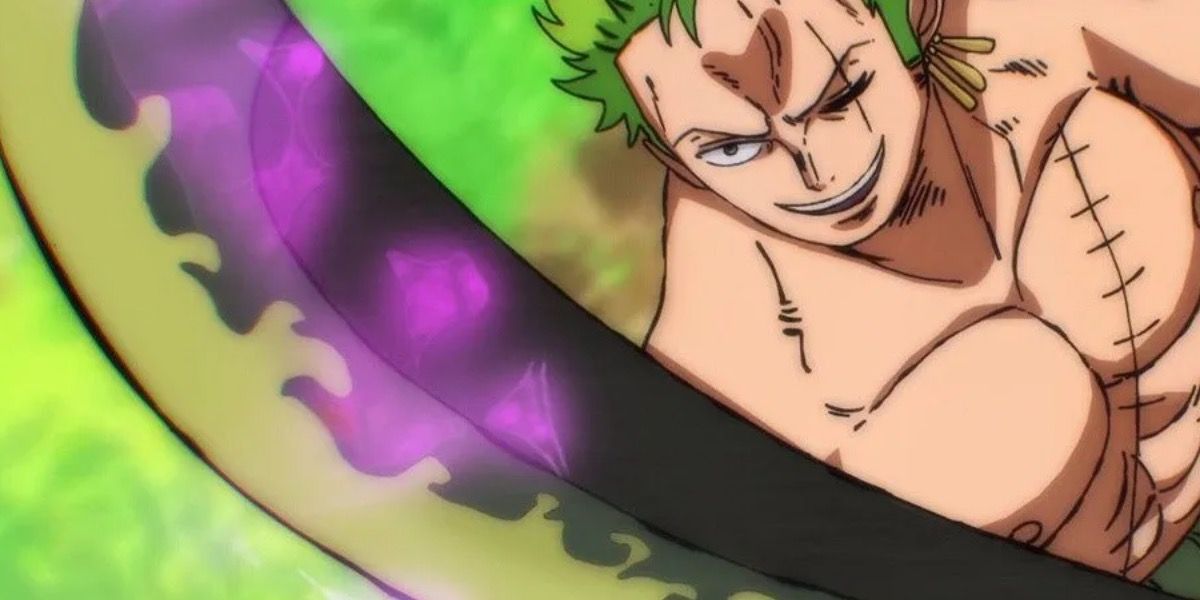 Roronoa Zoro wields the black blade Enma in One Piece anime
