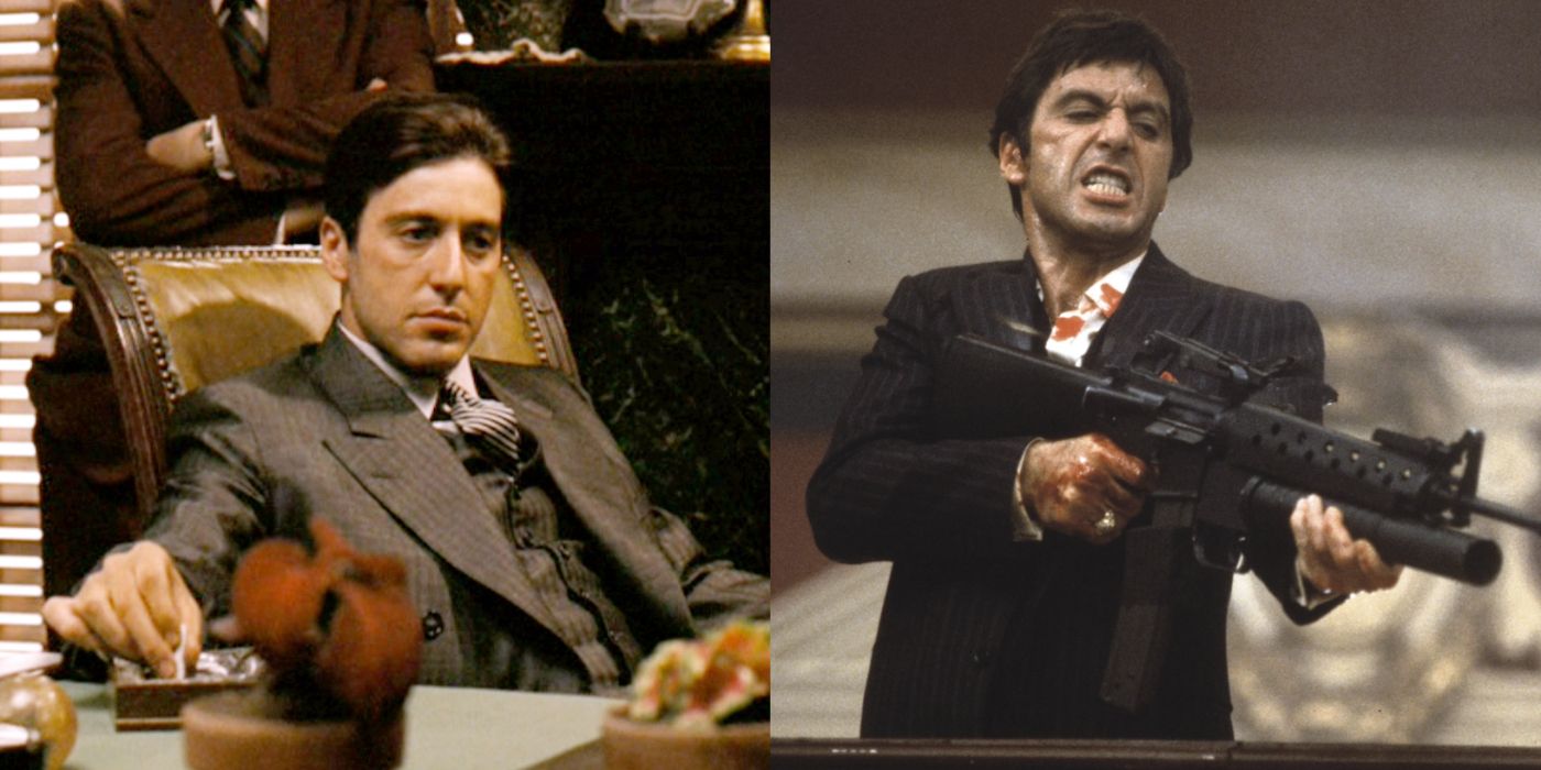 Al Pacino as Michael Corleone and Tony Montana