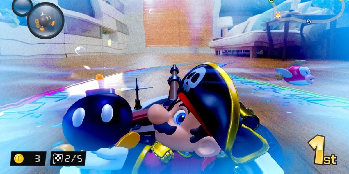 Mario vestindo uma fantasia de pirata em Mario Kart Live Home Circuit