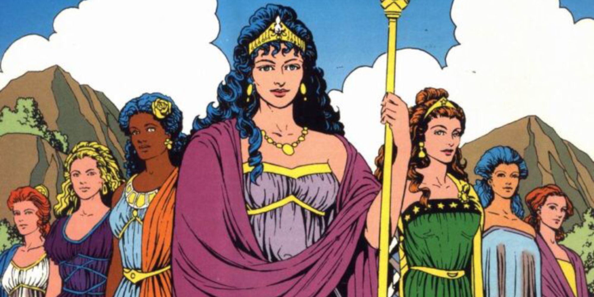 Wonder Woman's mother Queen Hippolyta and the Amazon council in DC Comics.