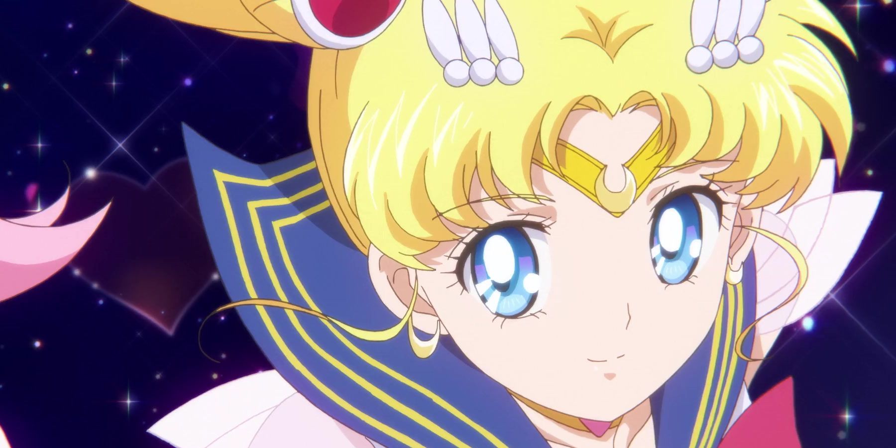 Sailor Moon smiling during her transformation in Sailor Moon Eternal