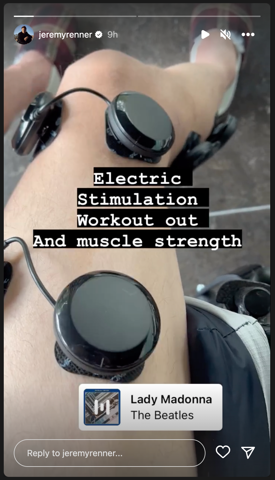 Jeremy Renner Physical Therapy Electric Stimulation Workout