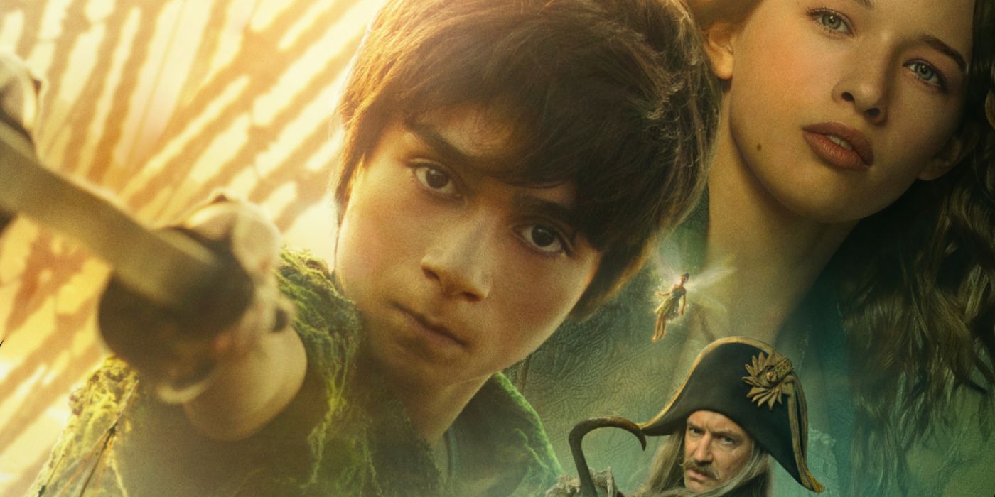 Peter Pan alongside Wendy and Captain Hook in the Peter Pan & Wendy poster.
