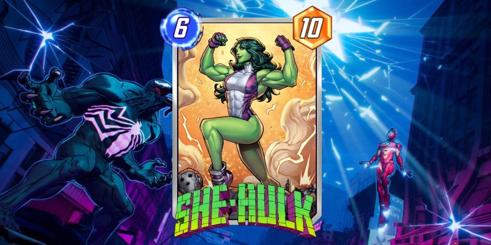 She-Hulk card Marvel Snap with Marvel Snap background