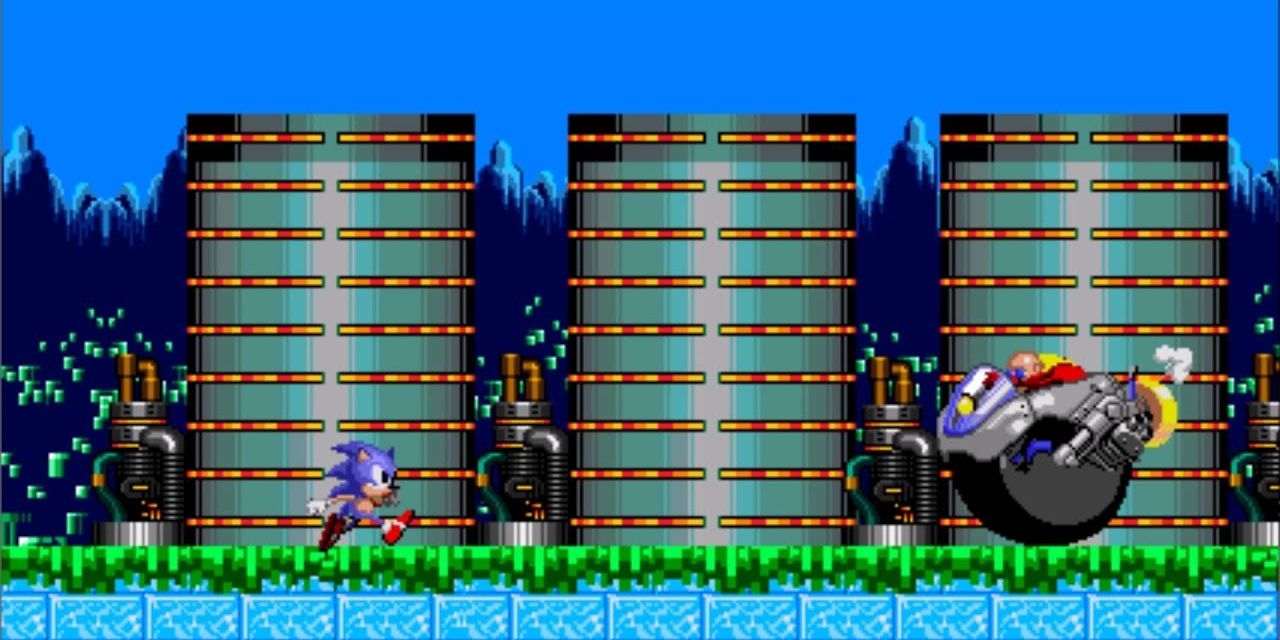 Sonic the Hedgehog e Eggman se enfrentando em um palco do Sonic CD