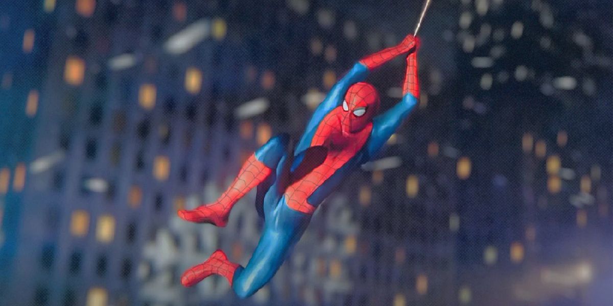 Spider-Man swings in final suit at end of No Way Home with comic book dot filter