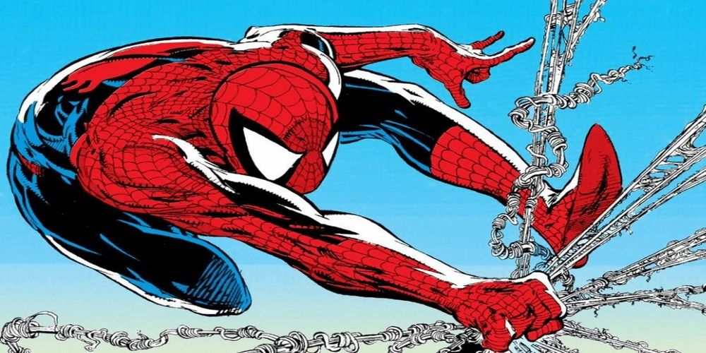 Spider-Man slinging multiple webs in Marvel Comics.