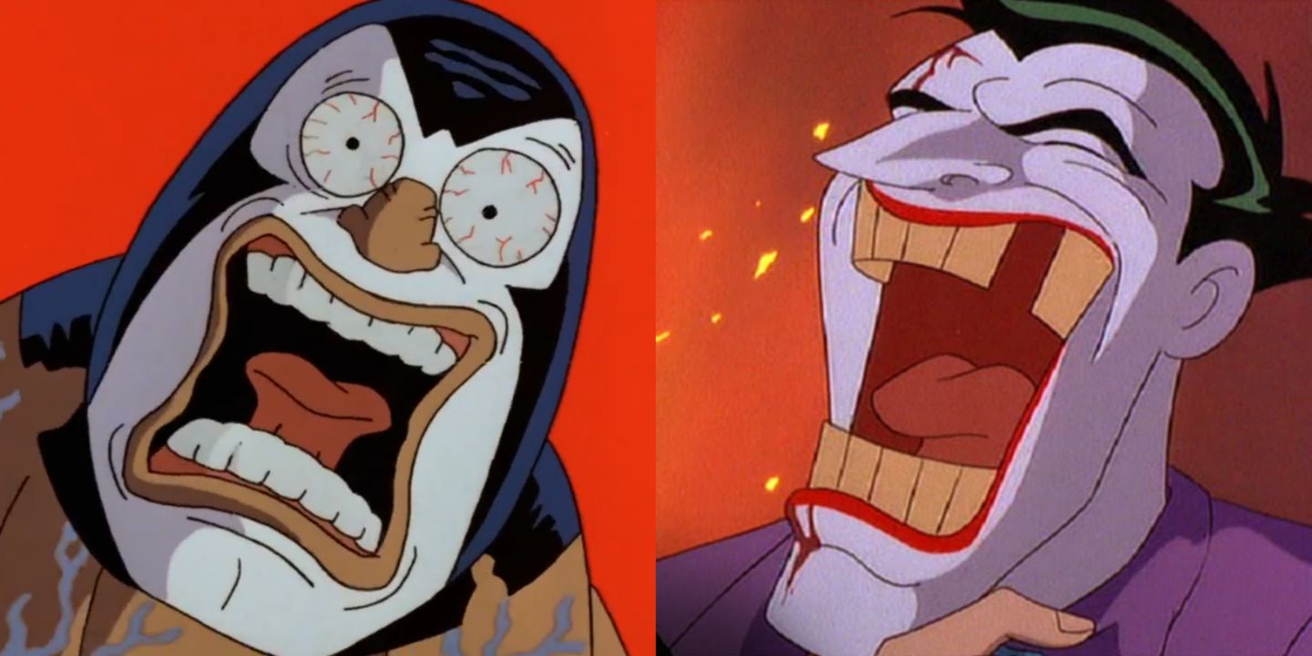 Split image of Bane and Joker from Batman TAS.