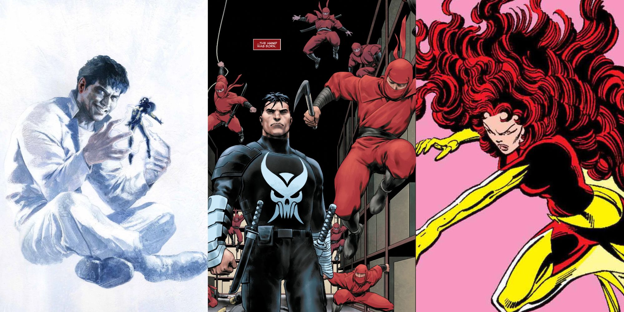 Split image of Beyonder, Punisher with The Hand and Dark Phoenix in Marvel Comics feature