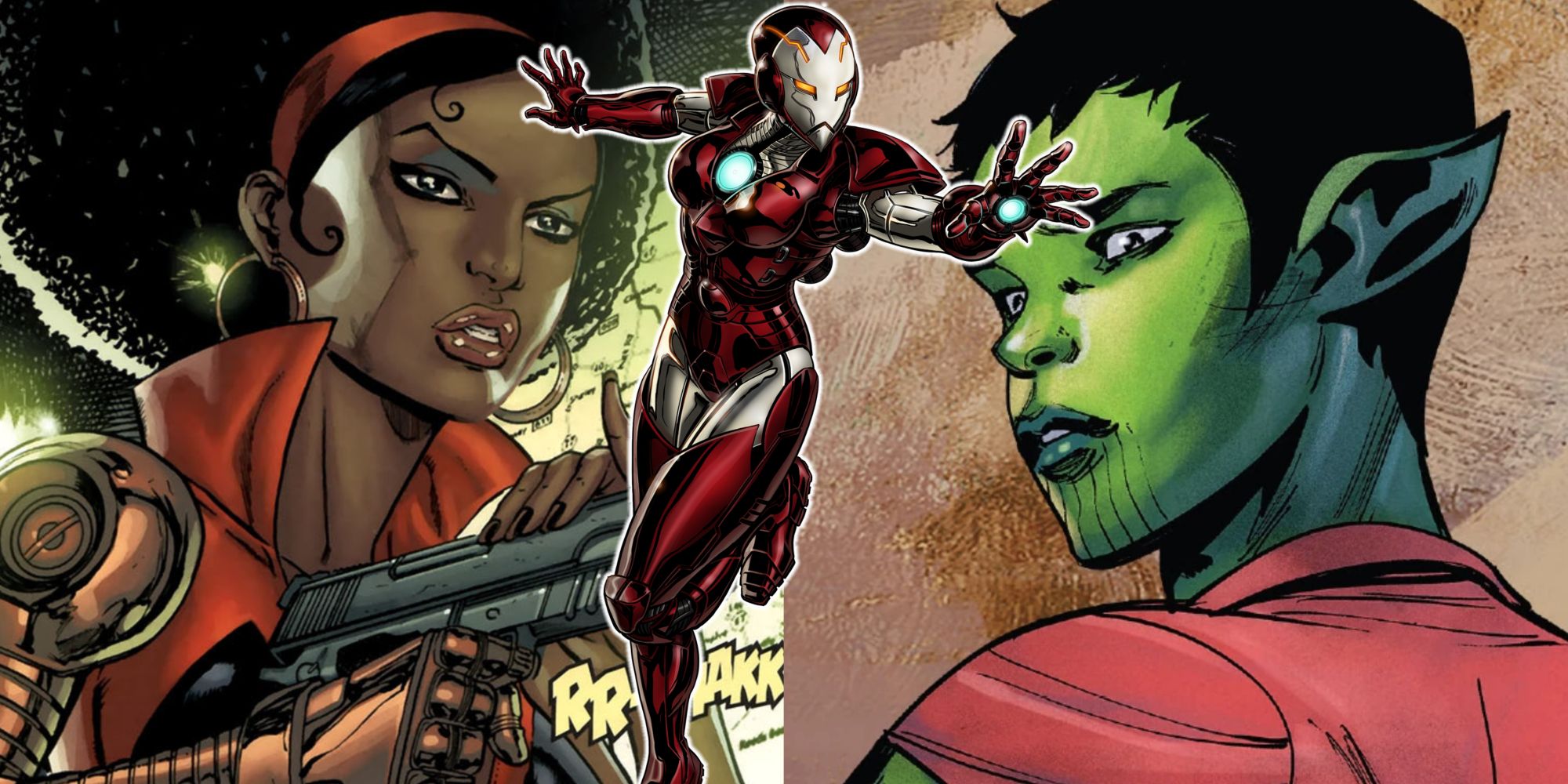 Split image of Misty Knight, Jazinda, and Rescue in Marvel Comics