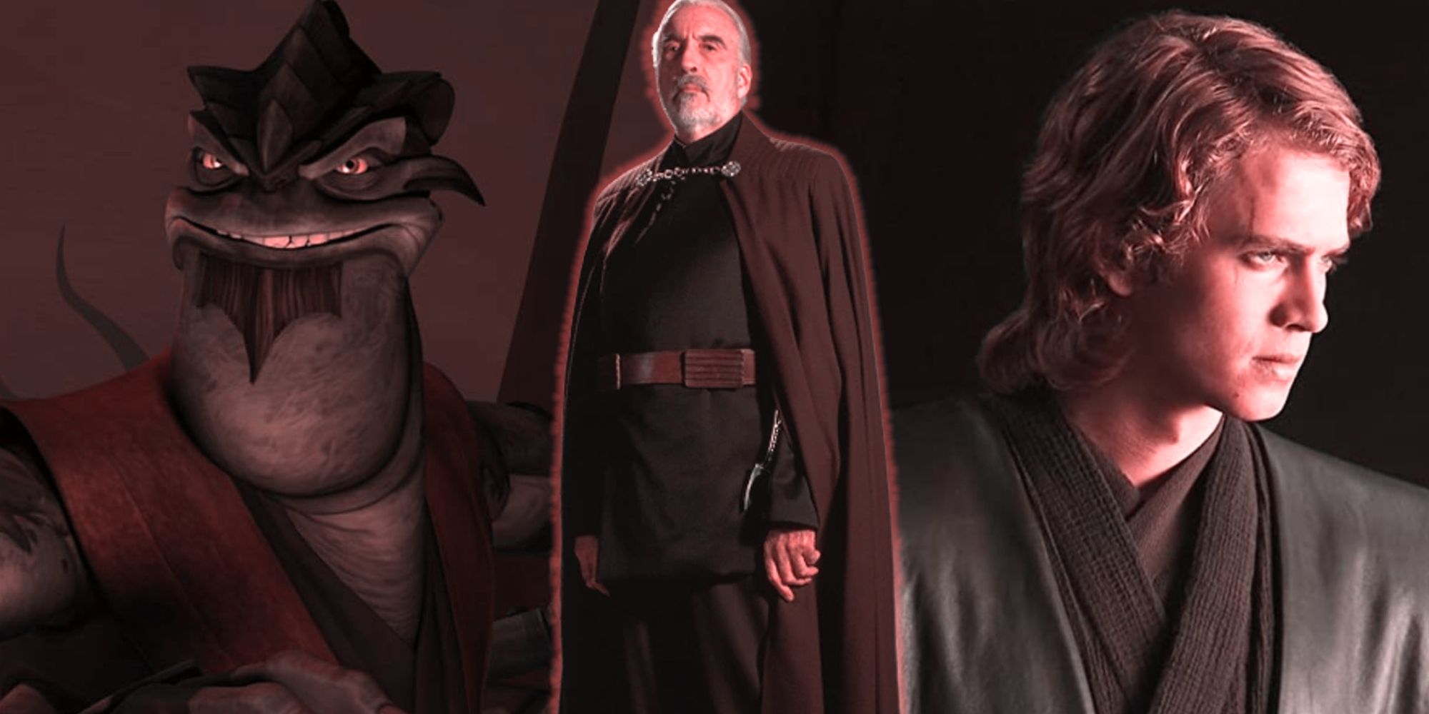Split image of Pong Krell, Anakin, and Count Dooku