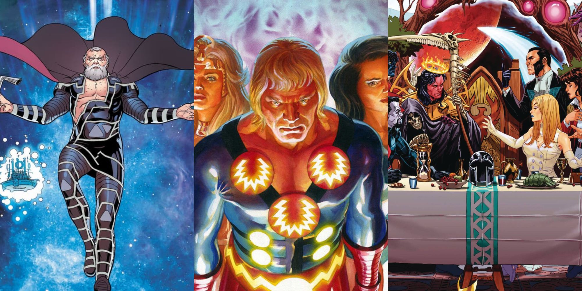 Split image of Zeus, Eternals and X-Men in Marvel Comics feature