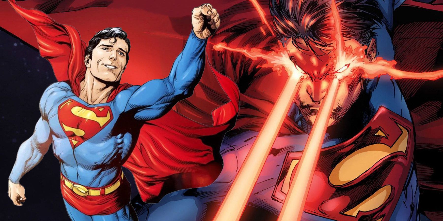 Superman flying and using heat vision