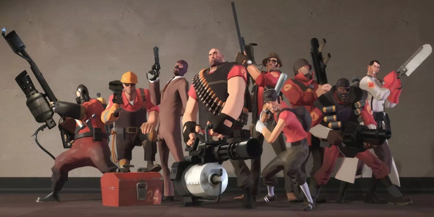 The Red versions of all nine classes in Team Fortress 2 game.