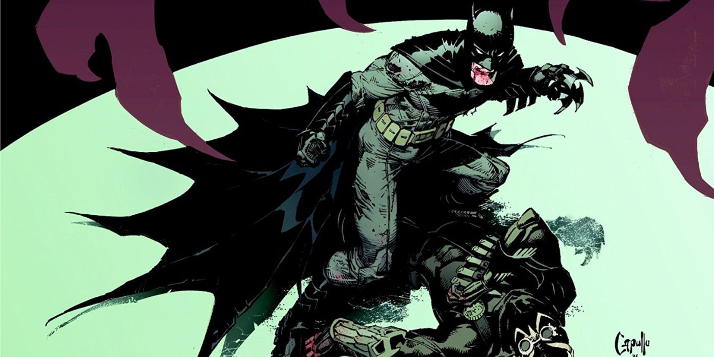 Batman standing over a defeated Talon and owl claws reaching for him in The Court of Owls art.