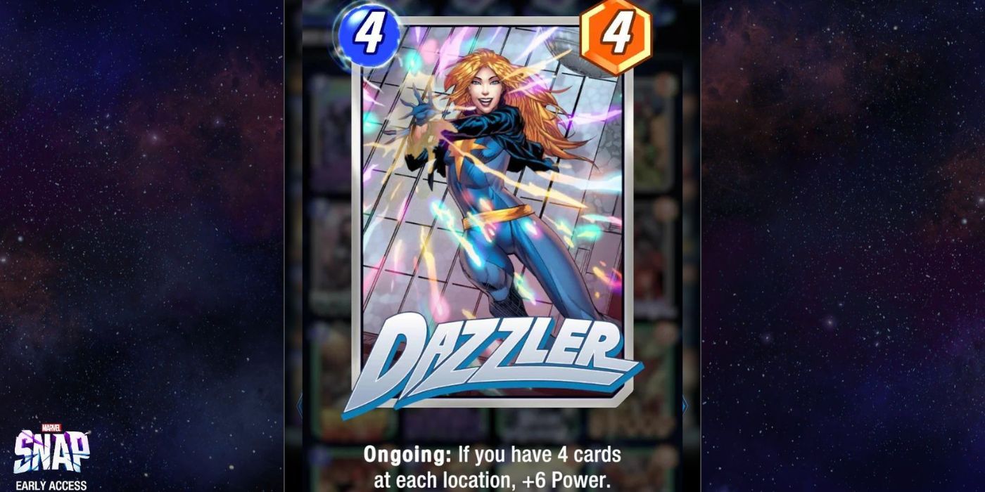The Dazzler card in Marvel Snap on promotional art