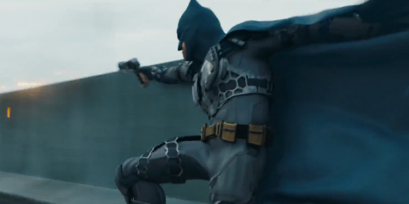 The Flash Batfleck Batman Suit with the blue and gray color scheme