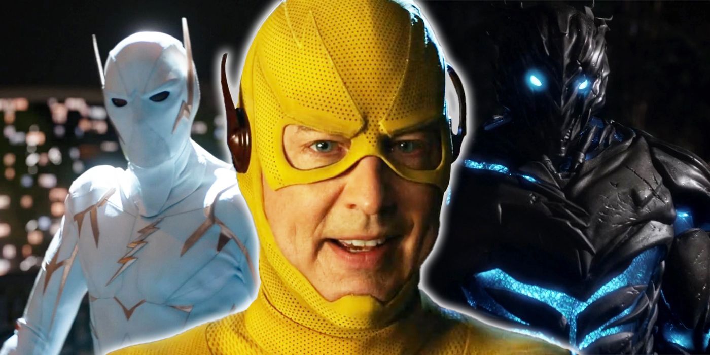 A graphic featuring Reverse Flash, Godspeed, and Savitar in The CW's The Flash.