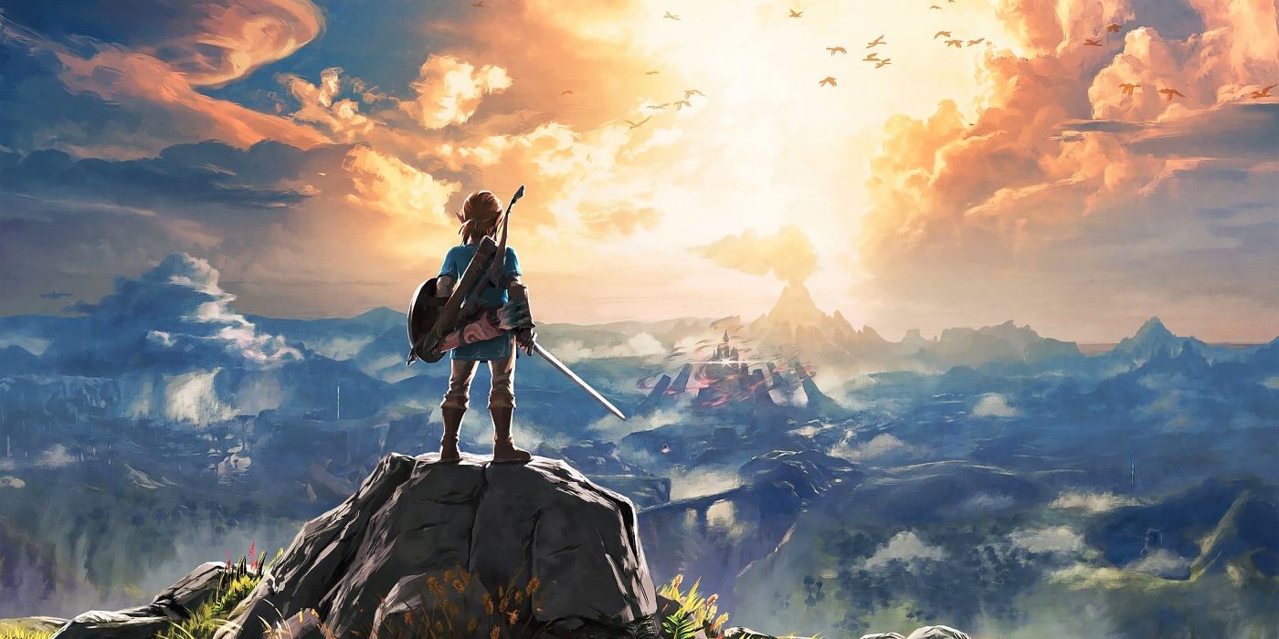 Link overlooking Hyrule on The Legend of Zelda Breath of the Wild cover art.