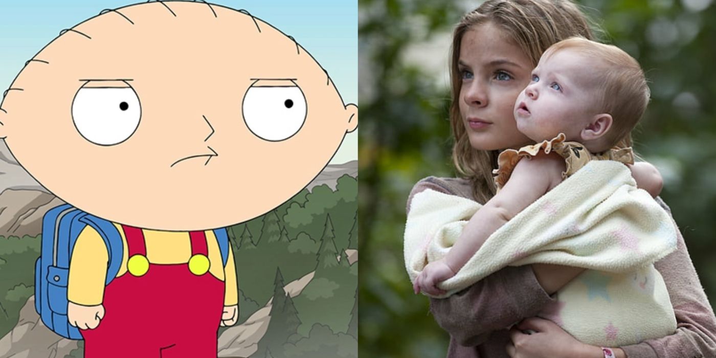 Split image showing scenes from Family Guy and The Walking Dead