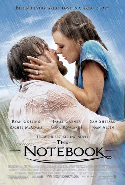 Noah and Allie kissing in the pouring rain.on The Notebook Movie Poster