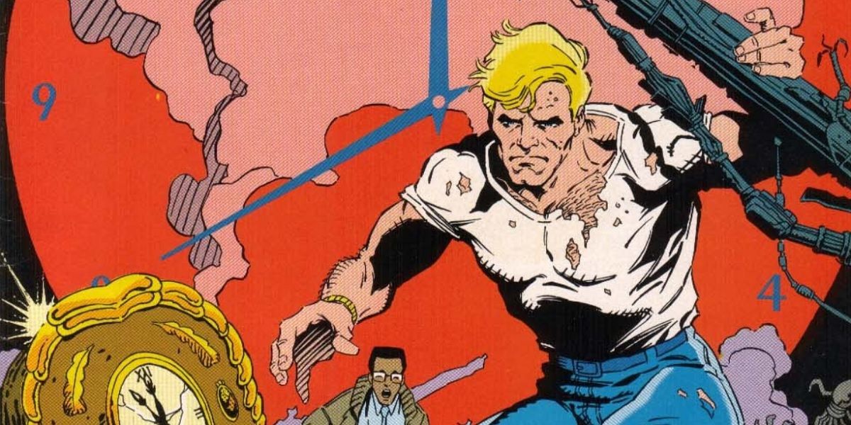 Rip Hunter reaching for a clock in DC Comics.
