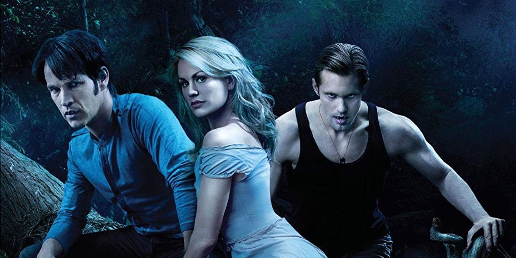 Stephen Moyer, Anna Paquin, and Alexander Skarsgard from True Blood form a love triangle.