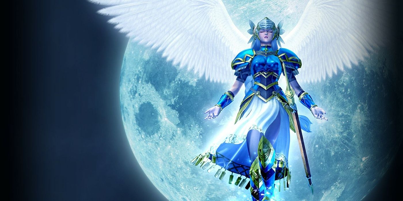 Lenneth volando con sus alas en la portada de Valkyrie Profile: juego de Lenneth