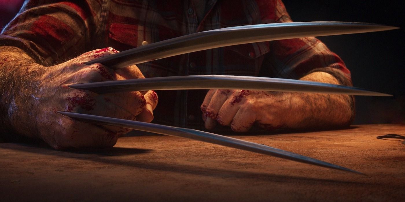 Wolverine's claws extended on close up of his hand from PlayStation video game