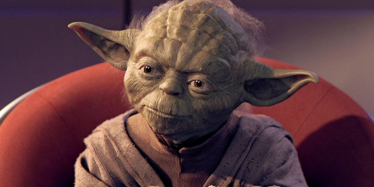 Yoda sitting down in the prequel Star Wars trilogy