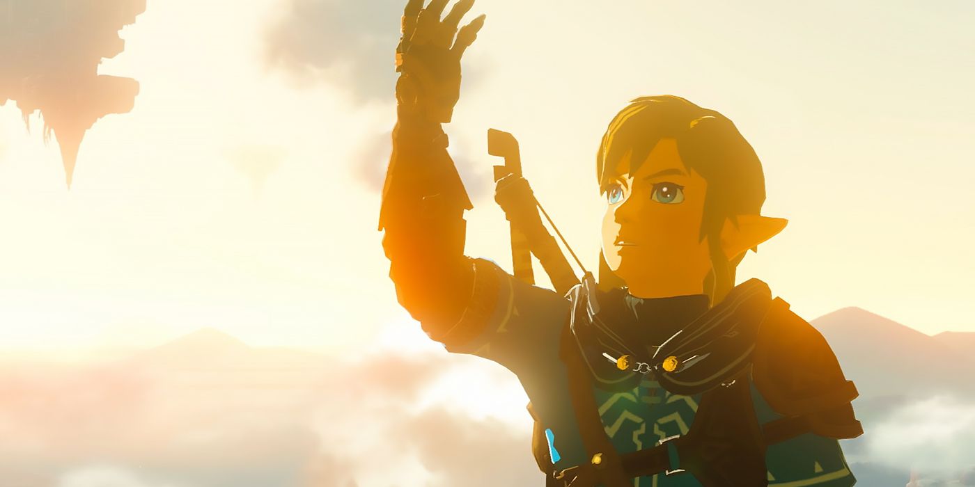 The Legend of Zelda: Tears of the Kingdom - Link inspecionando seu braço