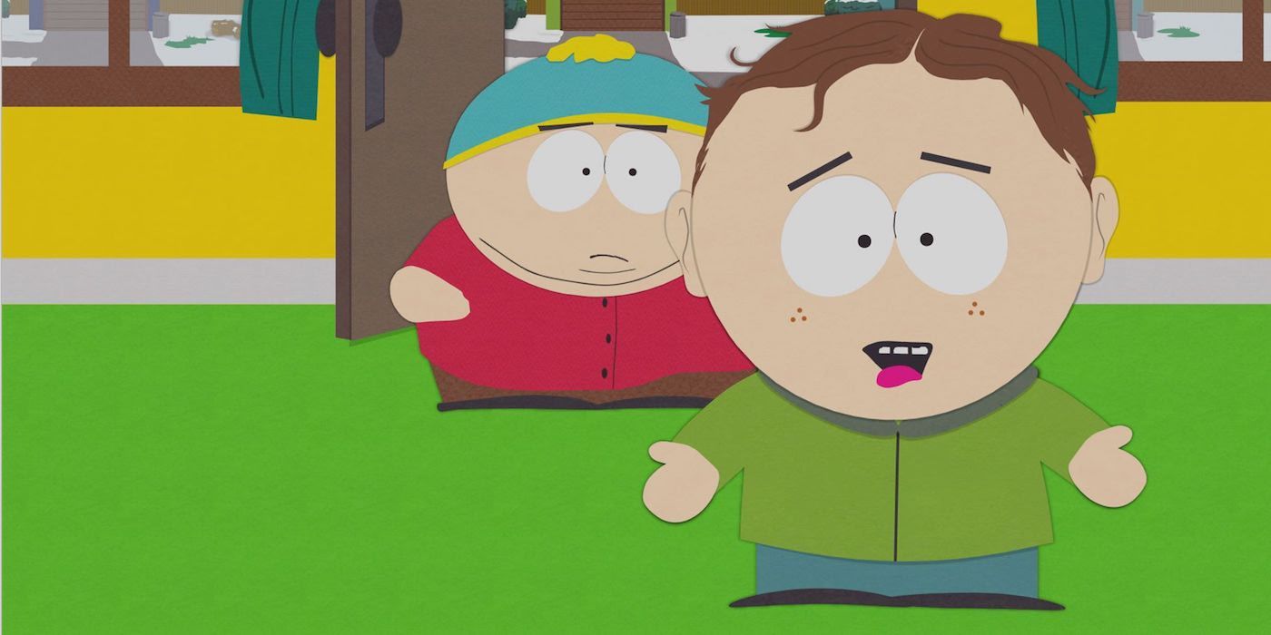 Eric Cartman, de South Park, olha para Scott Malkinson por trás dele