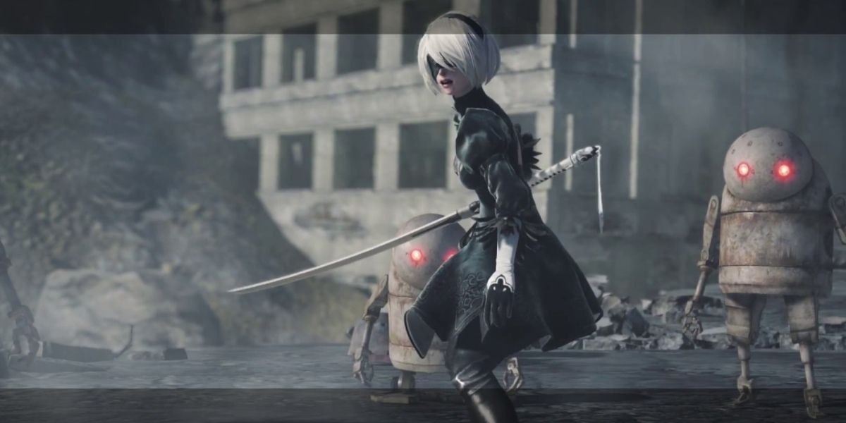 Máquinas de combate 2B em NieR: Automata Route C