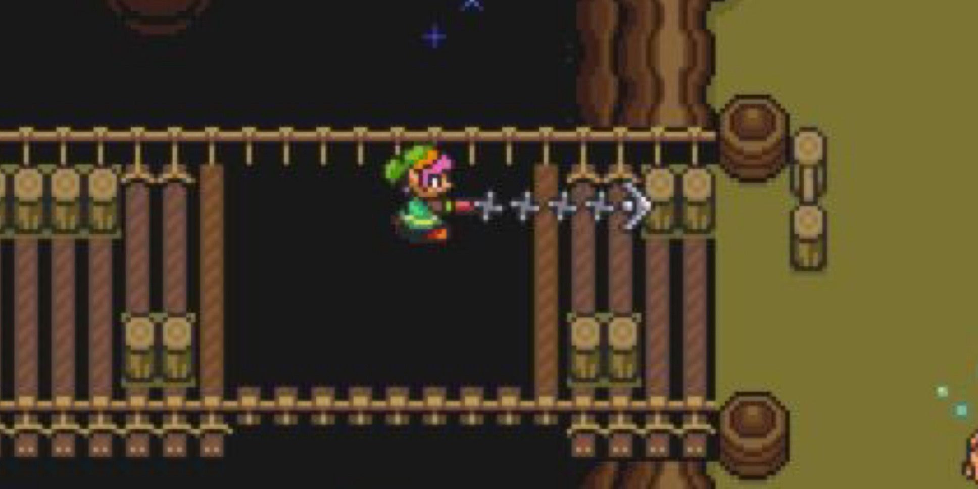 Link using the hookshot in The legend of Zelda A Link to the Past