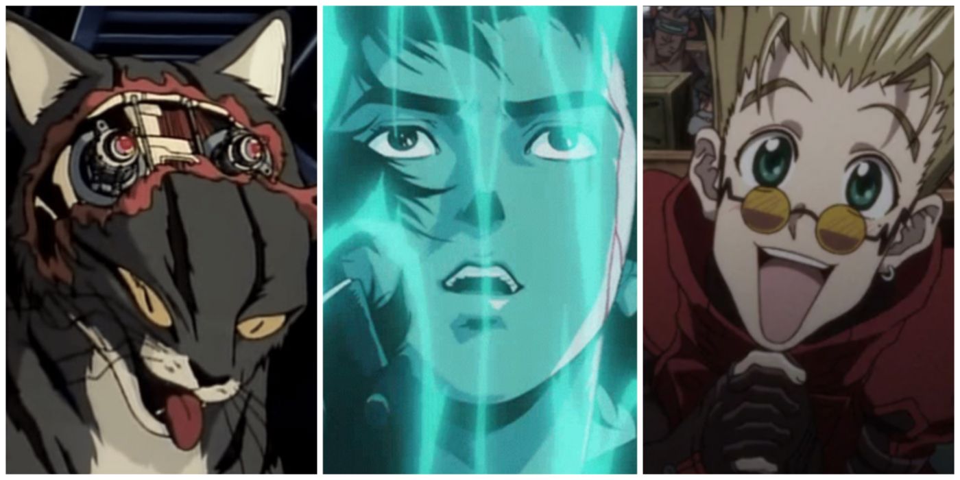 A split image of anime movies Lily CAT, Demon City Shinjuku, and Trigun Badlands Rumble.