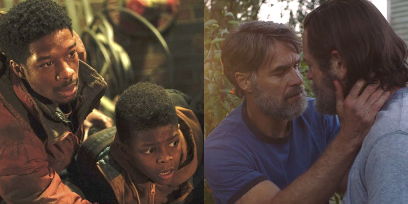 A split image of Henry and Sam and Bill and Frank in HBO's The Last of Us