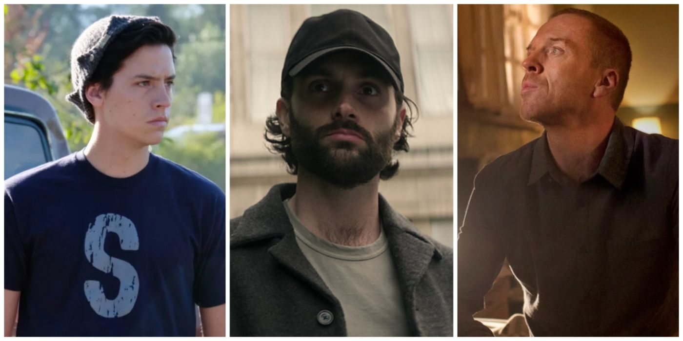 A split image of Jughead from Riverdale, Joe Goldberg from You, and Brody from Homeland