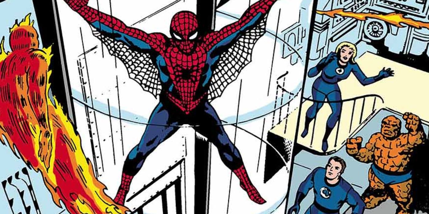 Spider-Man and the Fantastic Four on the cover of Amazing Spider-Man #1.