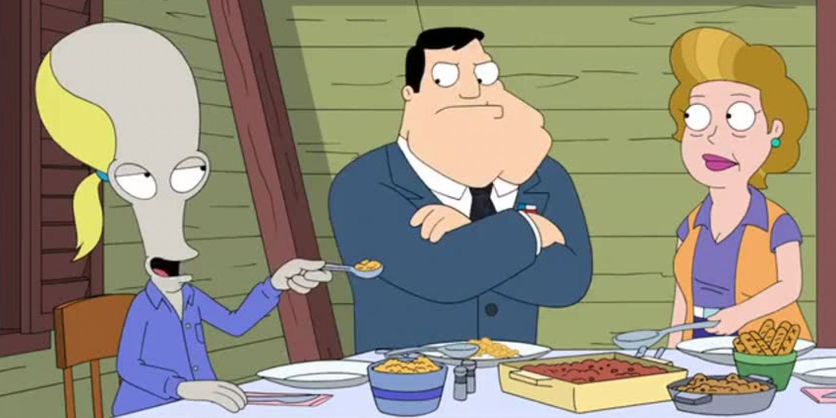 Roger as Stan's stepdad, while they eat with Stan's mother, in American Dad