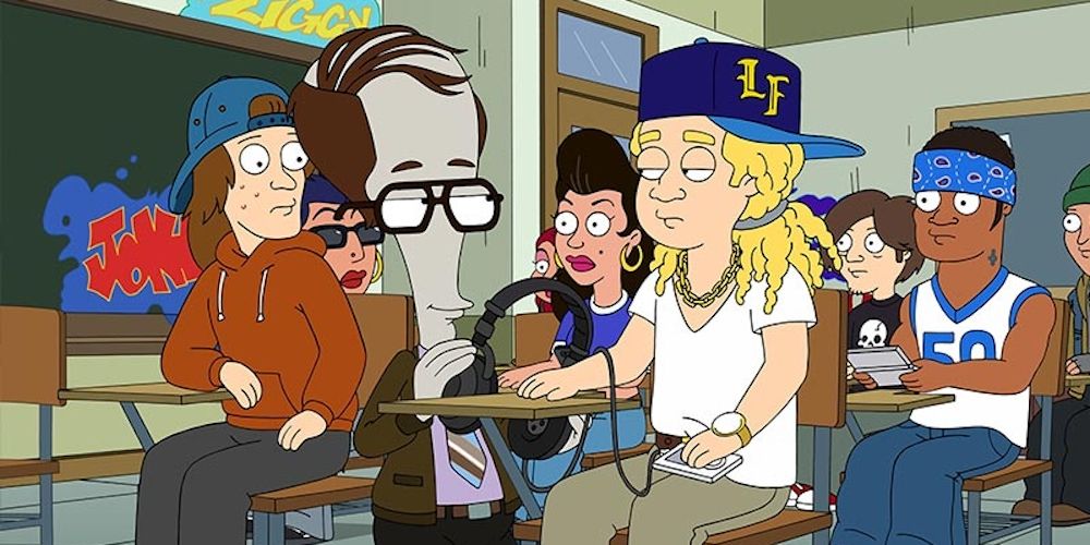 Roger teaches a class as his persona, Stan-Dan Deliver, in American Dad