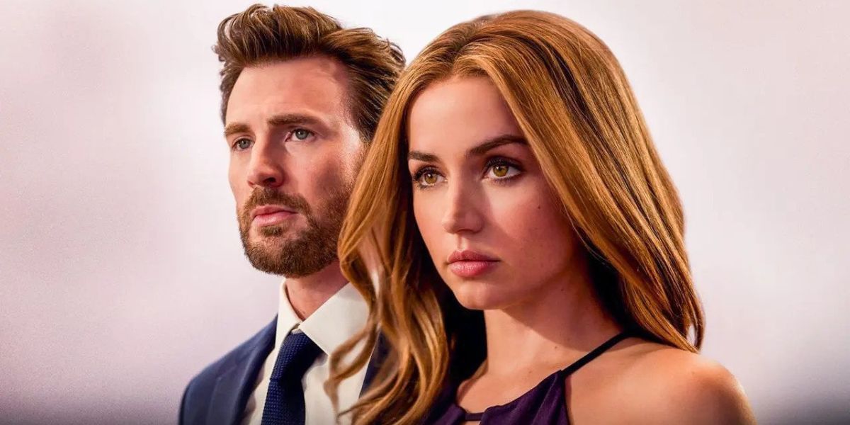 Ana de Armas and Chris Evans looking fierce on the poster for AppleTV+'s Ghosted. 