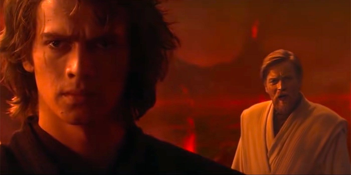 Anakin Skywalker as Darth Vader argues with Obi-Wan Kenobi in Star Wars: Revenge of the Sith