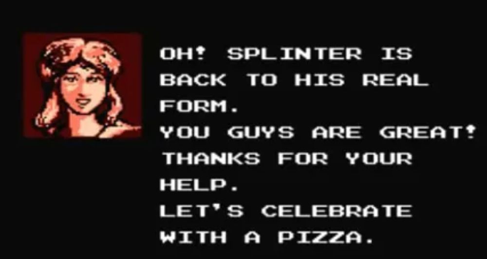 April O'Neil announces the Ninja Turtles' victory in the '89 NES game.