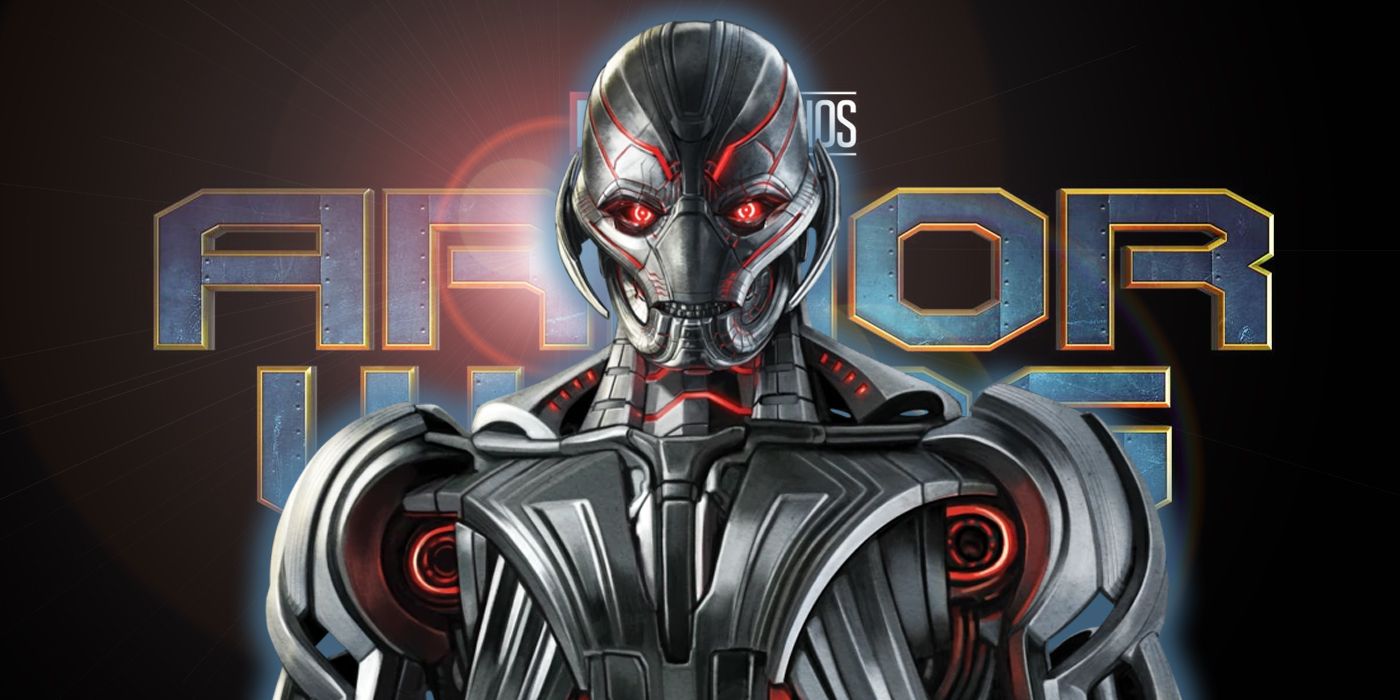 The MCU's Ultron in front of the Armor Wars logo