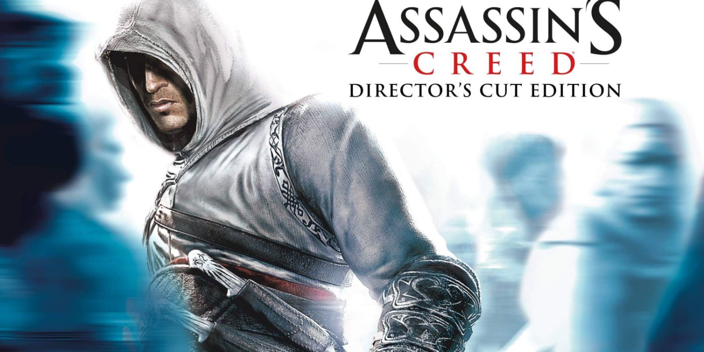 Arte promocional de Assassin's Creed apresentando o protagonista Altaïr no meio de uma multidão.