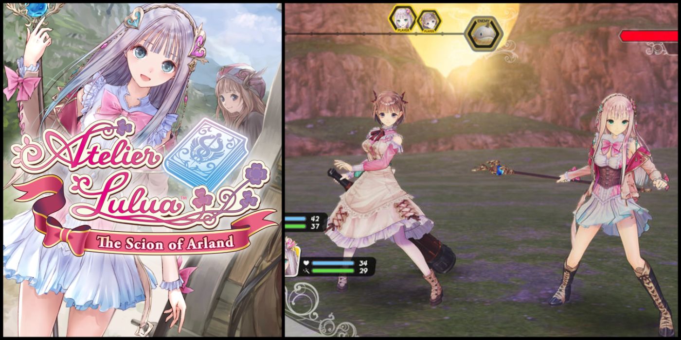 Uma imagem dividida da capa do jogo e da jogabilidade de Atelier Lulua The Scion Of Arland