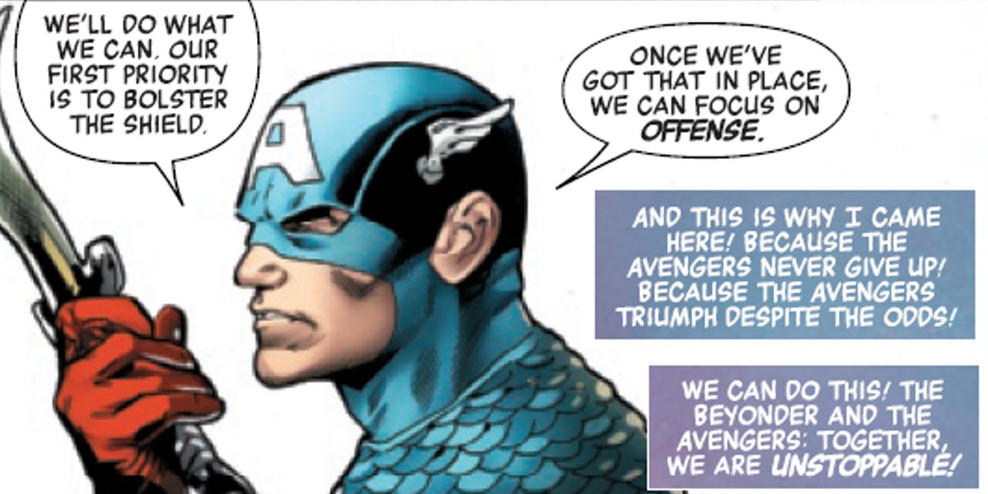 Captain America sharing his strategy with the Avengers