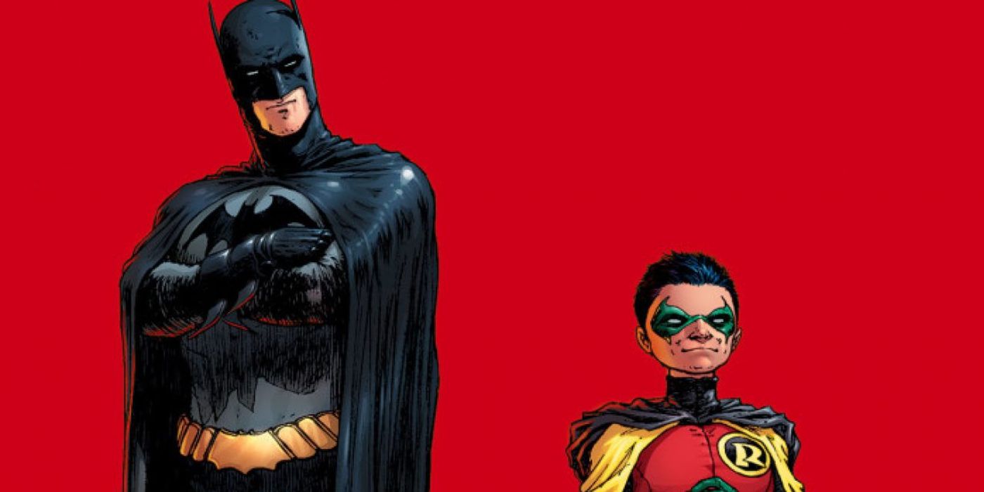 Cover art for Batman and Robin with a red background.